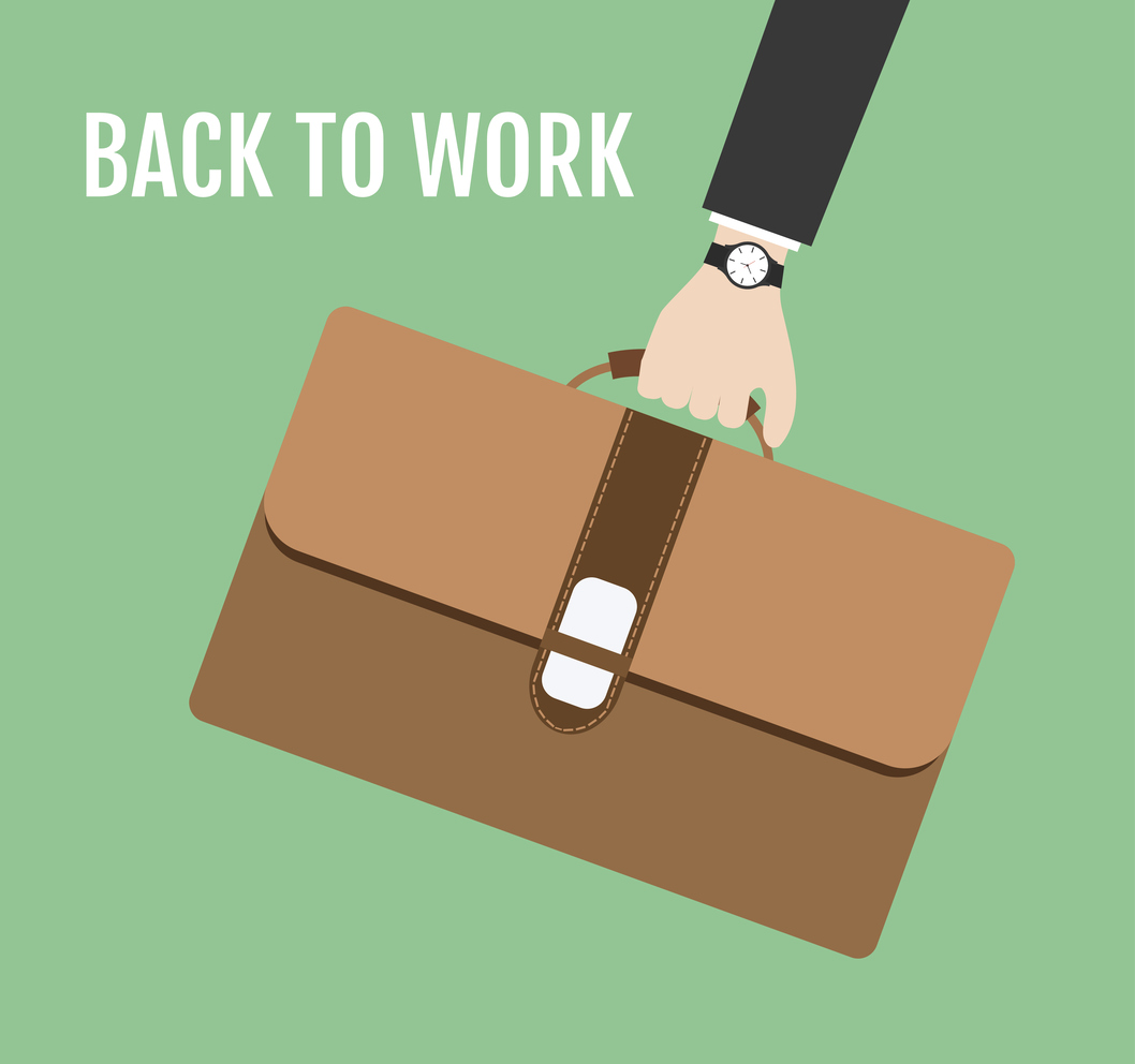 back to work again suitcase hand vector ready to work