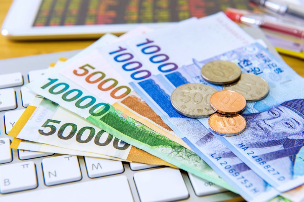 South Korean won currency and finance business. Business concept.